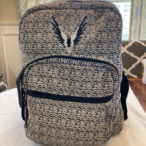 Logan Paul Stylish Maverick Black Gray & White Patterned Backpack w/leather trim